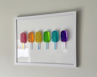 Bright Rainbow Party Popsicle Resin Wall Art: Handmade Pop Art Decor (12x16)