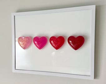 Pink Hearts Resin Wall Art: Handmade Pop Art Decor (12x16)