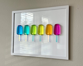 Rainbow Popsicle Resin Wall Art (12x16), Popsicle Pop Art, Epoxy Home Decor, Handmade 3D Resin Art, Pop Art Wall Hanging