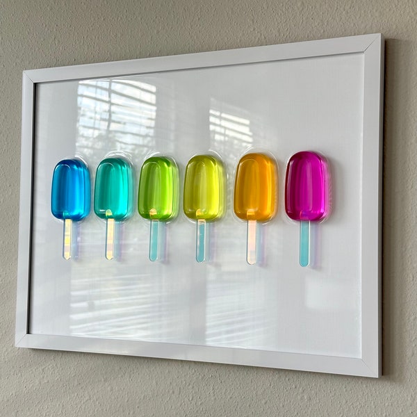 Rainbow Popsicle Resin Wall Art (12x16), Popsicle Pop Art, Epoxy Home Decor, Handmade 3D Resin Art, Pop Art Wall Hanging