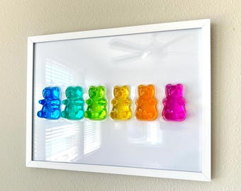 Rainbow Gummy Bear Resin Wall Art: Handmade Pop Art Decor (12x16)