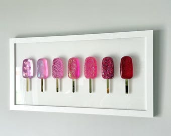 Large Pink Party Resin Popsicle Wall Art, Epoxy Home Decor (12x24)