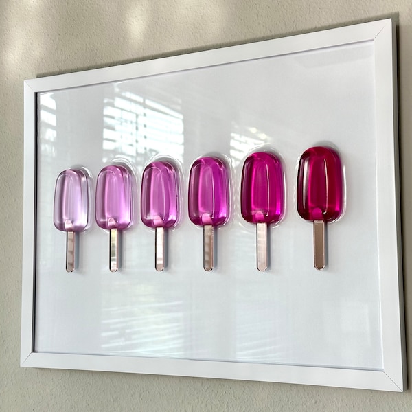 Pink Ombre Popsicle Resin Wall Art (12x16), Popsicle Pop Art, Epoxy Home Decor, Handmade 3D Resin Art, Pop Art Wall Hanging