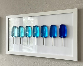 Large Blue Ombre Popsicle Resin Wall Art: Handmade Pop Art Decor (12x24)