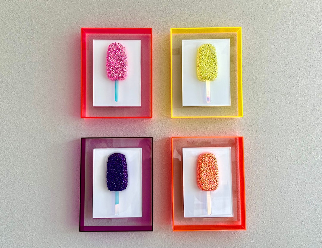 Neon Rhinestone Popsicle Resin Wall Art, Popsicle Pop Art, Epoxy Home