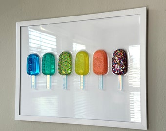 Rainbow Party Popsicle Resin Wall Art: Handmade Pop Art Decor (12x16)