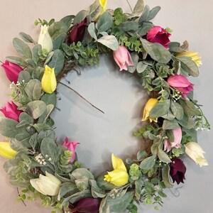 Spring Tulip Wreath | Farmhouse Wreath for Front Door | Mother&#39;s Day Gift | Easter Wreath | Summer Wreath | Front Door Wreath