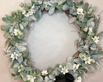 Black and White Floral Wreath | 30" Wreath | Floral Wreath | Front Door Décor | Wall Décor | Farmhouse Wreath | Boho Wreath