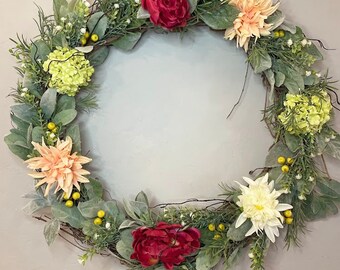 Floral Wreath | Front Door Wreath | Spring Wreath | Summer Wreath | Multi-Color Wreath | Unique Wreath