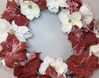 Holiday Wreath | Poinsettia Wreath | Blush and White Wreath | Christmas Wreath | Boho Wreath | Front Door Décor | Wall Décor