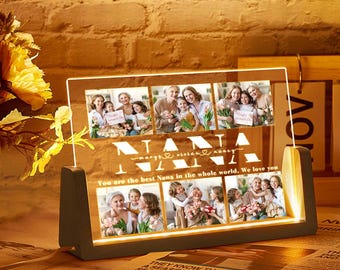 Custom Nana Photo Night Light – Personalized Walnut Wood Base Gift