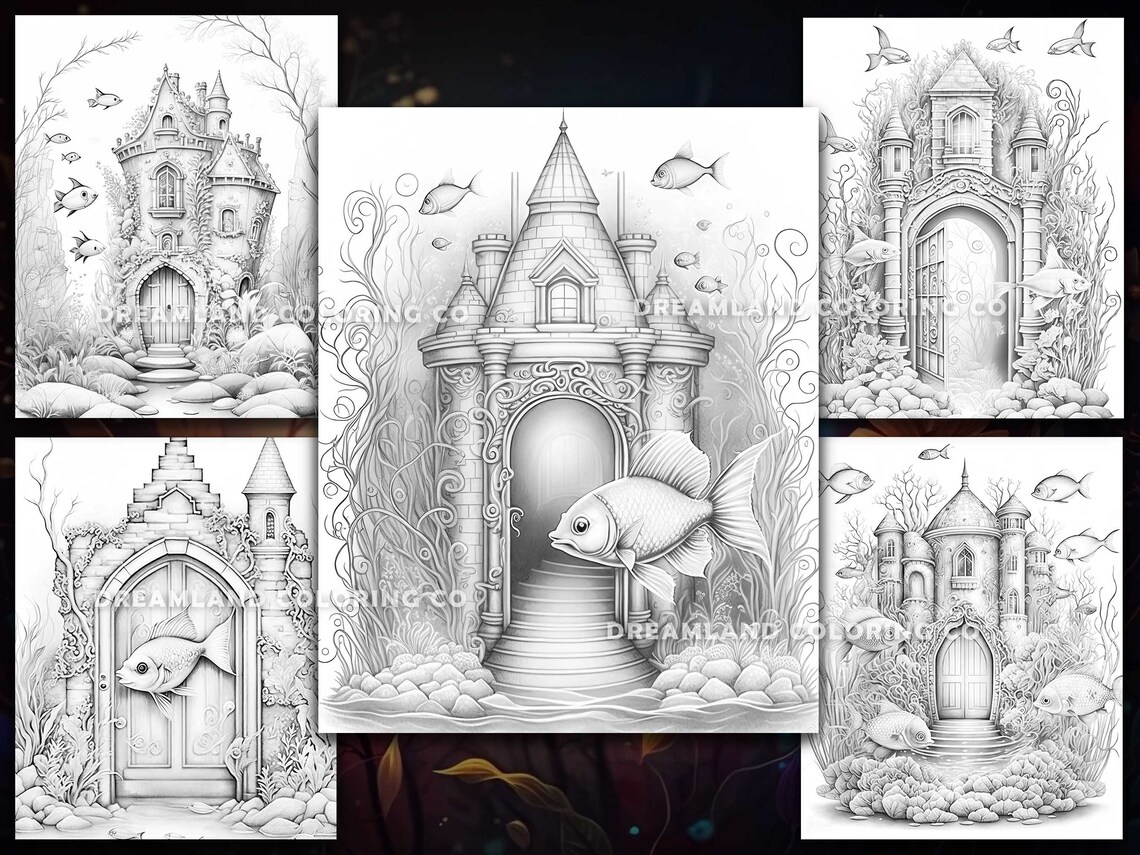 Mermaid Fairy House Coloring Pages for Kids &amp; Adults Instant - Etsy