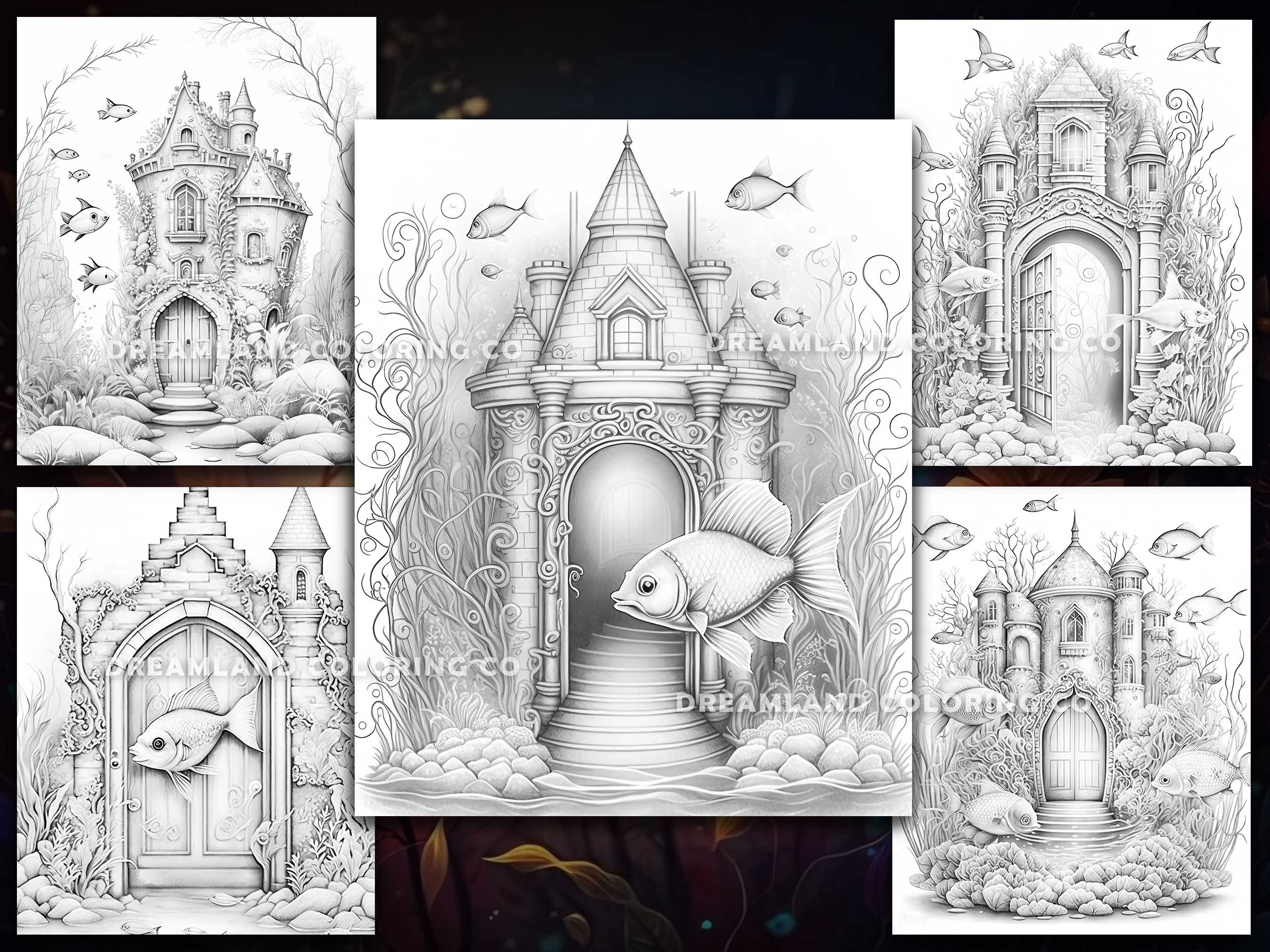 Mermaid Fairy House Coloring Pages for Kids &amp; Adults Instant - Etsy