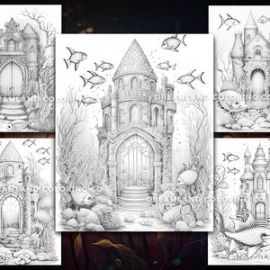 Mermaid Fairy House Coloring Pages for Kids &amp; Adults Instant Download ...