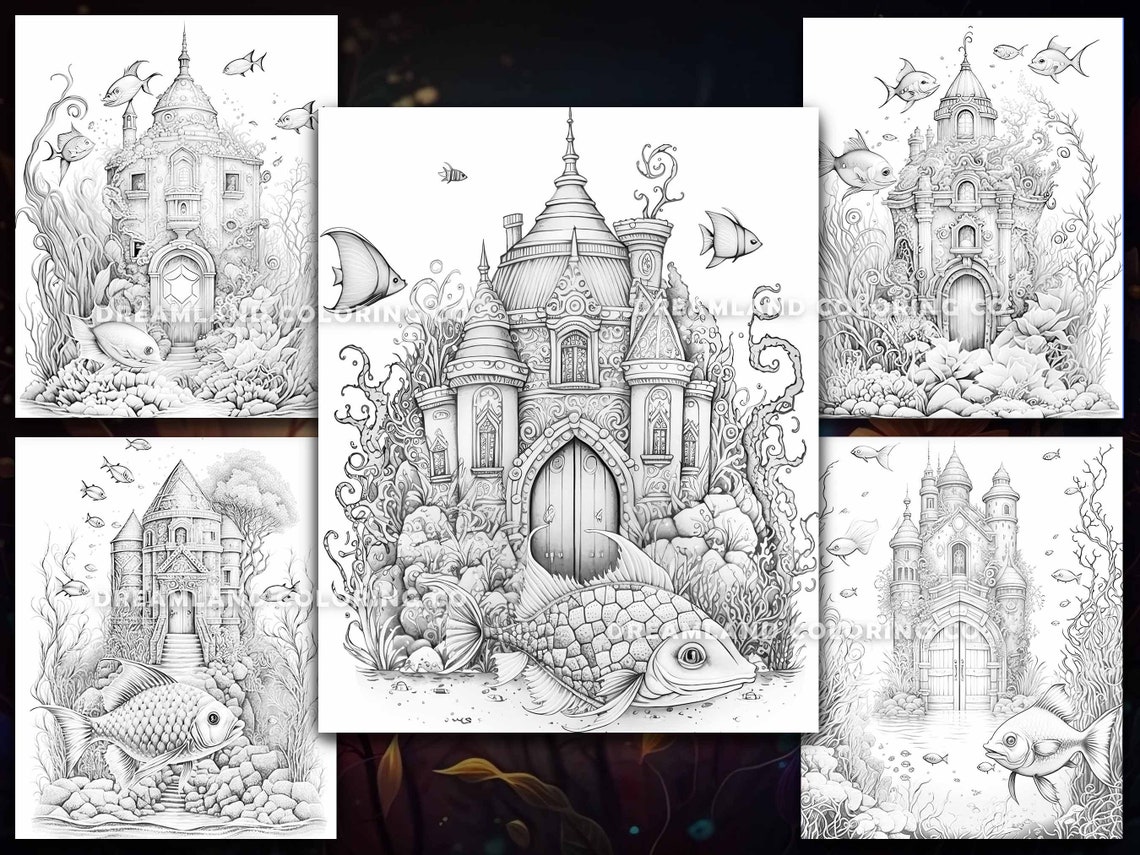 Mermaid Fairy House Coloring Pages for Kids & Adults Instant - Etsy