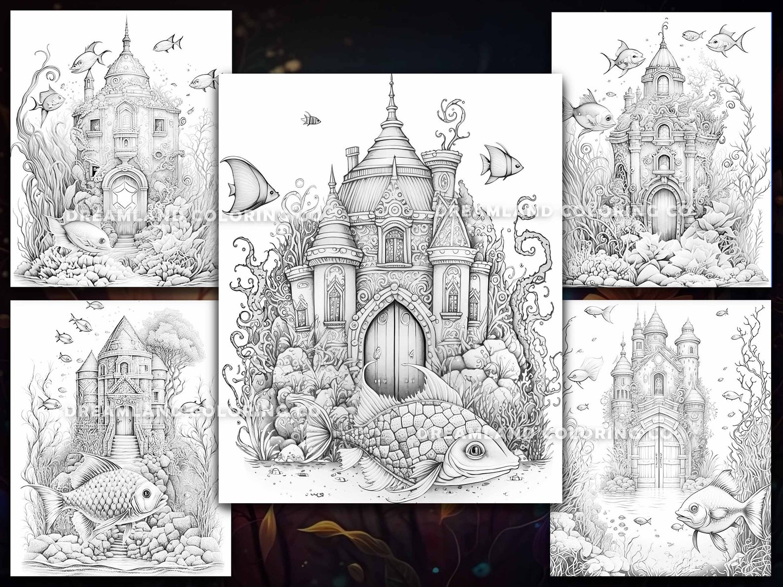 Mermaid Fairy House Coloring Pages for Kids &amp; Adults Instant - Etsy