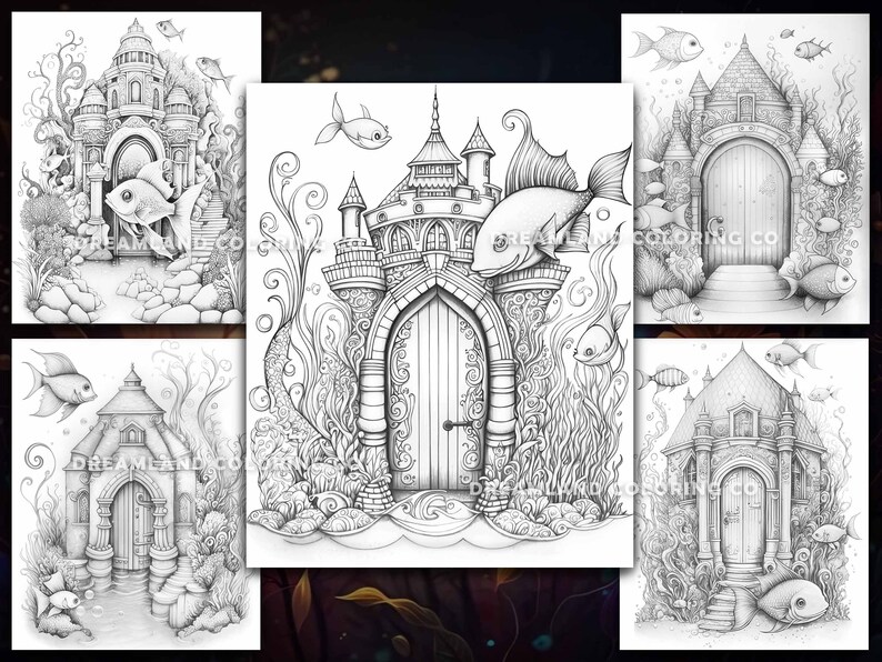 Mermaid Fairy House Coloring Pages for Kids &amp; Adults Instant - Etsy