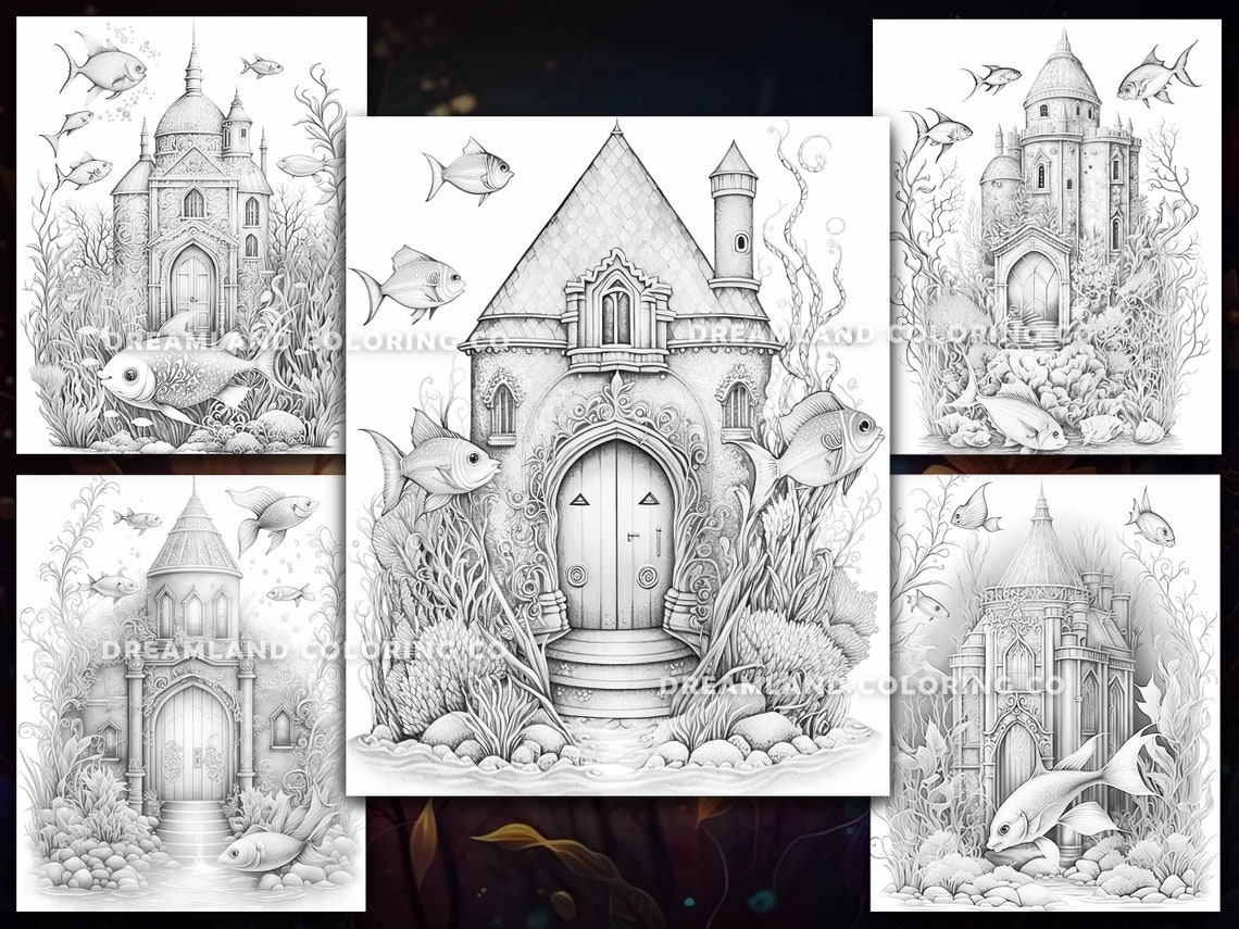Mermaid Fairy House Coloring Pages for Kids & Adults Instant - Etsy