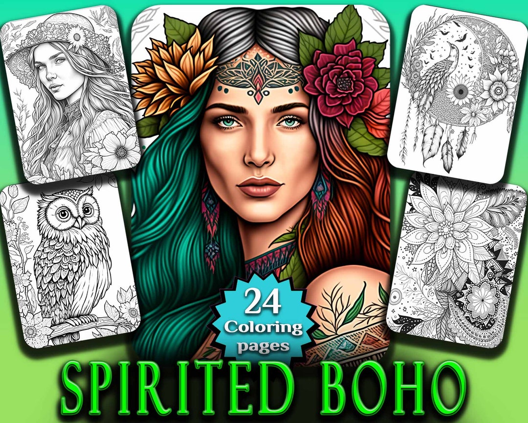 24 Spirited Boho Coloring Book Pages for Adults and Kids Etsy