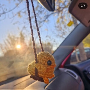Swinging chicken car pendant, crochet car accessory, handmade car accessory, chicken pendant