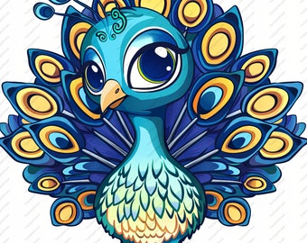Cute Cartoon Peacock Clipart – High Quality JPGs (Instant Download)
