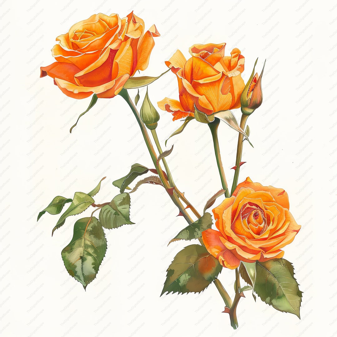 Orange Roses Clipart – High-quality Floral Jpgs (instant Download) - Etsy