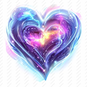 10 Cartoon Aurora Hearts Clipart - High Quality JPGs, Scrapbooks, Digital Craft, Digital Planners, Junk Journal, Instant Download