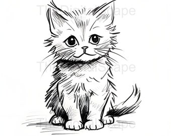 Kitten Pencil Sketch Clipart – 10 JPG Images (Digital Download)