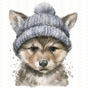 Süßer Baby Wolf mit Wollhut Clipart - 10 hochwertige JPGs, Scrapbooks, digitales Handwerk, digitale Planer, Junk Journal, Sofort Download