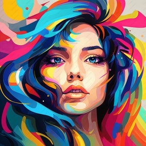 Clipart donna colorata Pop Art - 18 JPG di alta qualità, album di ritagli, artigianato digitale, pianificatori digitali, diario spazzatura, download istantaneo