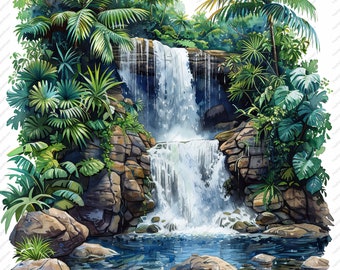 10 Tropical Rainforest Waterfall Clipart - High Quality JPGs, Scrapbooks, Digital Craft, Digital Planners, Junk Journal, Instant Download