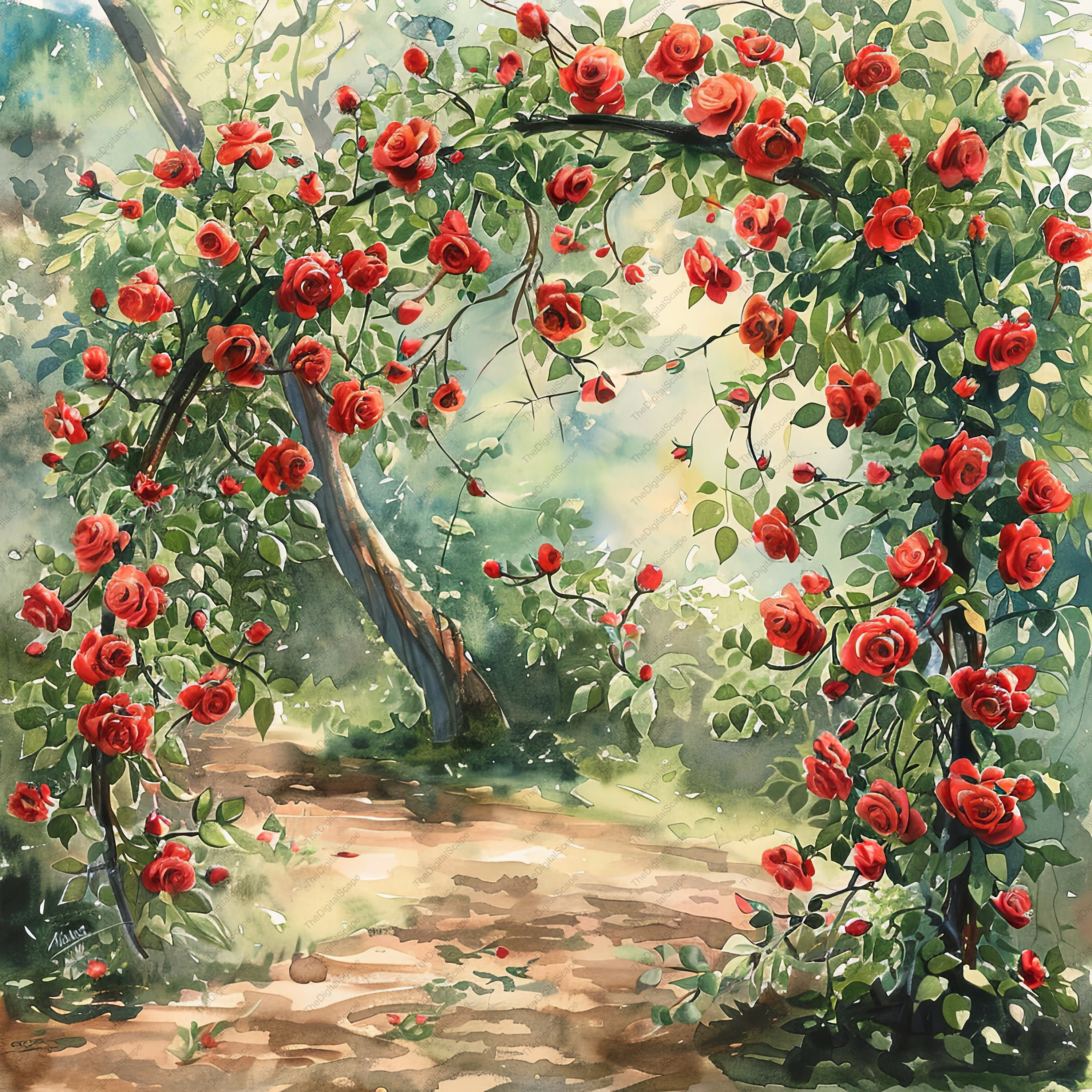 Arched Roses Drawing 10 Red Rose Arches Watercolour Clipart - High Quality Jpgs, Scrapbooks ...