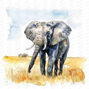10 elefanti nelle pianure africane Clipart - JPG di alta qualità, album di ritagli, artigianato digitale, pianificatori digitali, diario spazzatura, download istantaneo
