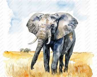 Clipart di elefanti africani: JPG in stile acquerello (download digitale)