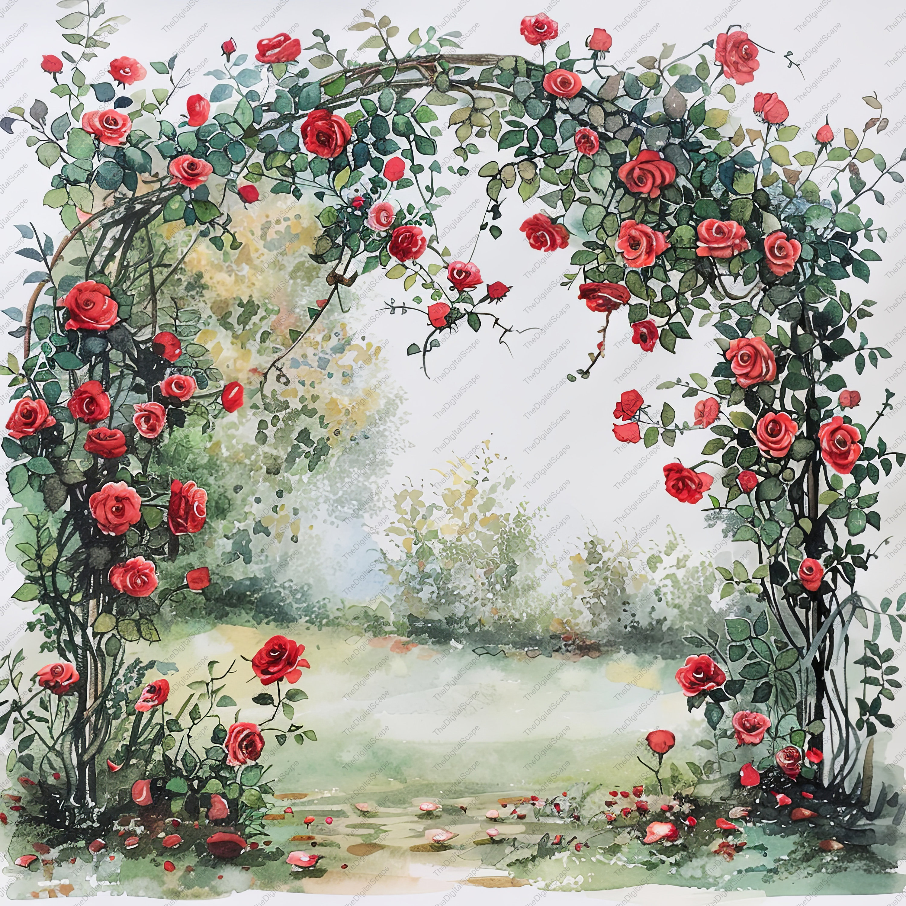 Arched Roses Drawing 10 Red Rose Arches Watercolour Clipart - High Quality Jpgs, Scrapbooks ...