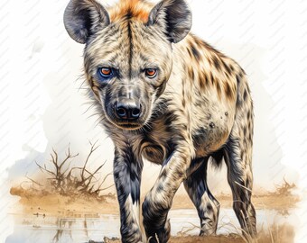 Watercolor Hyena Clipart, Wildlife Animal Art (Digital Download)