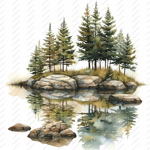 10 Lakeside Pine Trees Clipart - High Quality JPGs, Scrapbooks, Digital Craft, Digital Planners, Junk Journal, Commercial, Instant Download