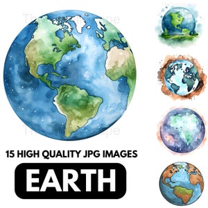 Aarde aquarel clipart - 15 hoge kwaliteit JPG's, plakboeken, digitale ambachtelijke, digitale planners, ongewenste Journal, commercieel gebruik, Instant Download