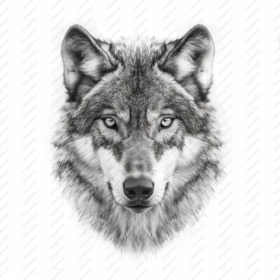 狼の鉛筆スケッチクリップアート：白黒JPG（デジタルダウンロード