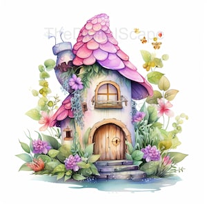 Älva Hus Clipart: Nyckfull Stuga Illustration (Digital Nedladdning)