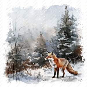 Renard dans une forêt en hiver Clipart - 10 fichiers JPG de haute qualité, albums de coupures, créations numériques, agendas numériques, journal indésirable, téléchargement immédiat
