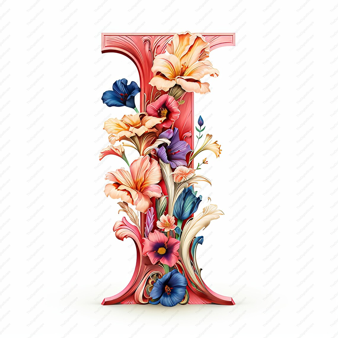 Floral Letter I Clipart - Alphabet Print (digital Download) - Etsy