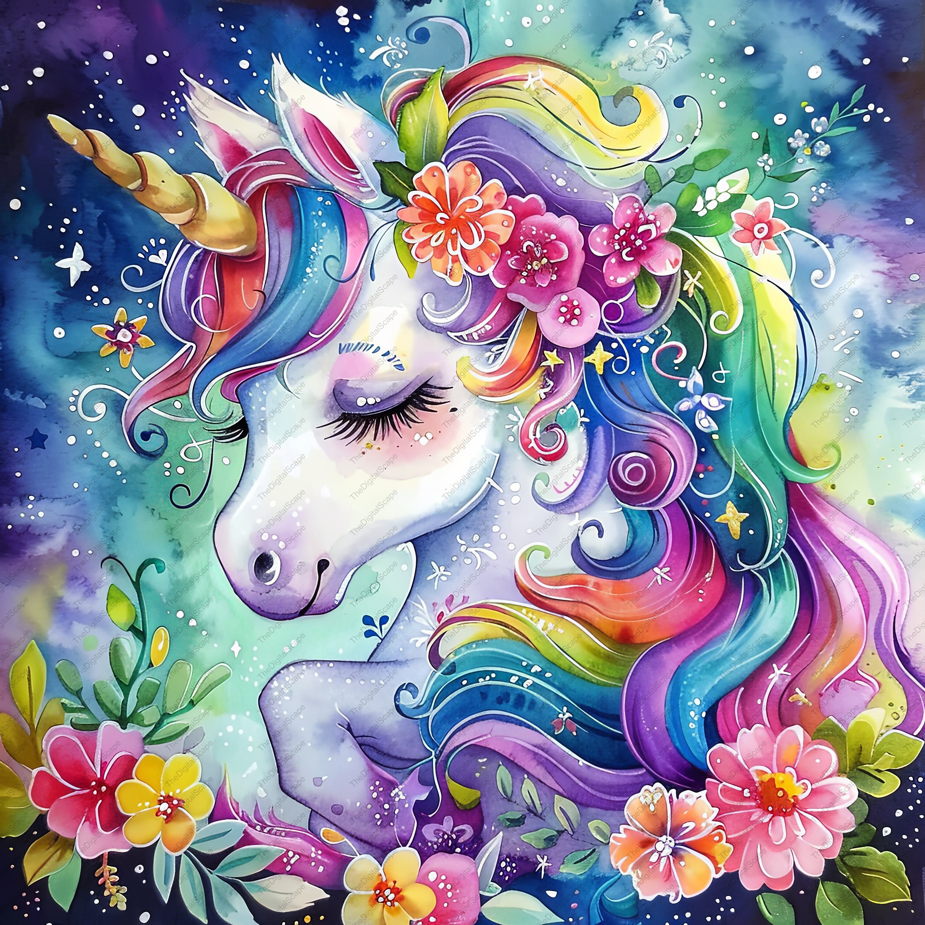 専用ページ【ハガキサイズ】開運絵画 金のなる木 虹の架け橋 ユニコーン 10 個の虹色の赤ちゃんユニコーンのかわいいセット 3 クリップアート