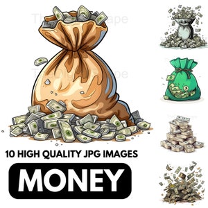 Money Clipart - 10 JPG di alta qualità, album di ritagli, artigianato digitale, pianificatori digitali, diario spazzatura, uso commerciale, download istantaneo