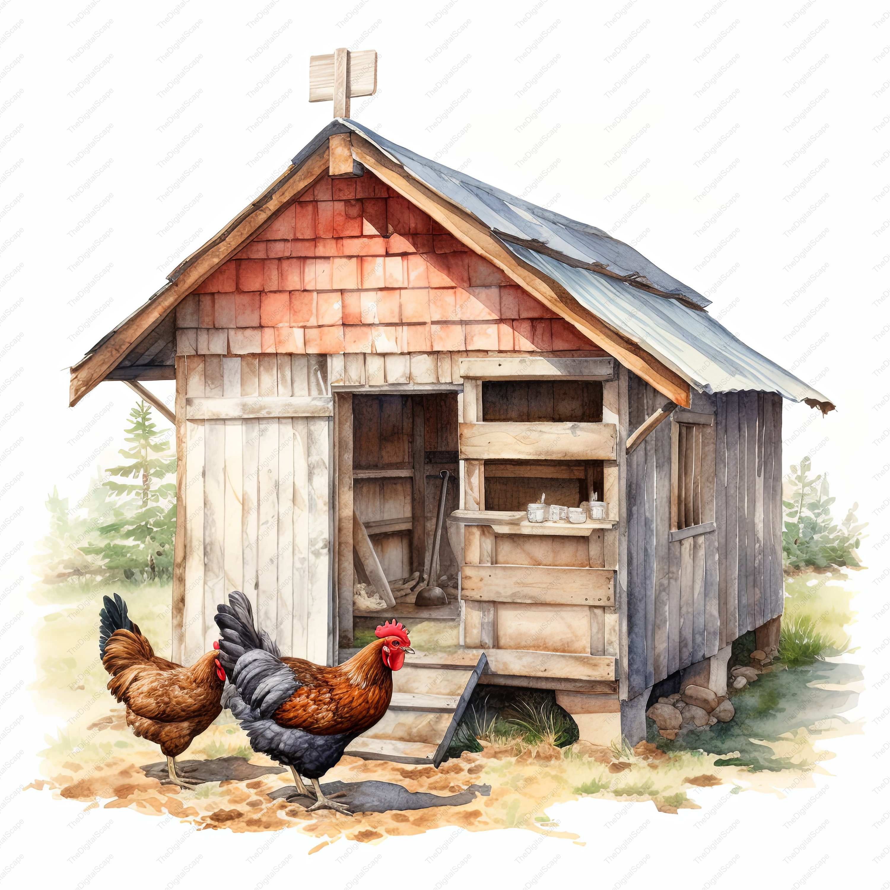 Chicken Coop Clipart 10 High Quality Jpgs, Scrapbooks, Digital Craft