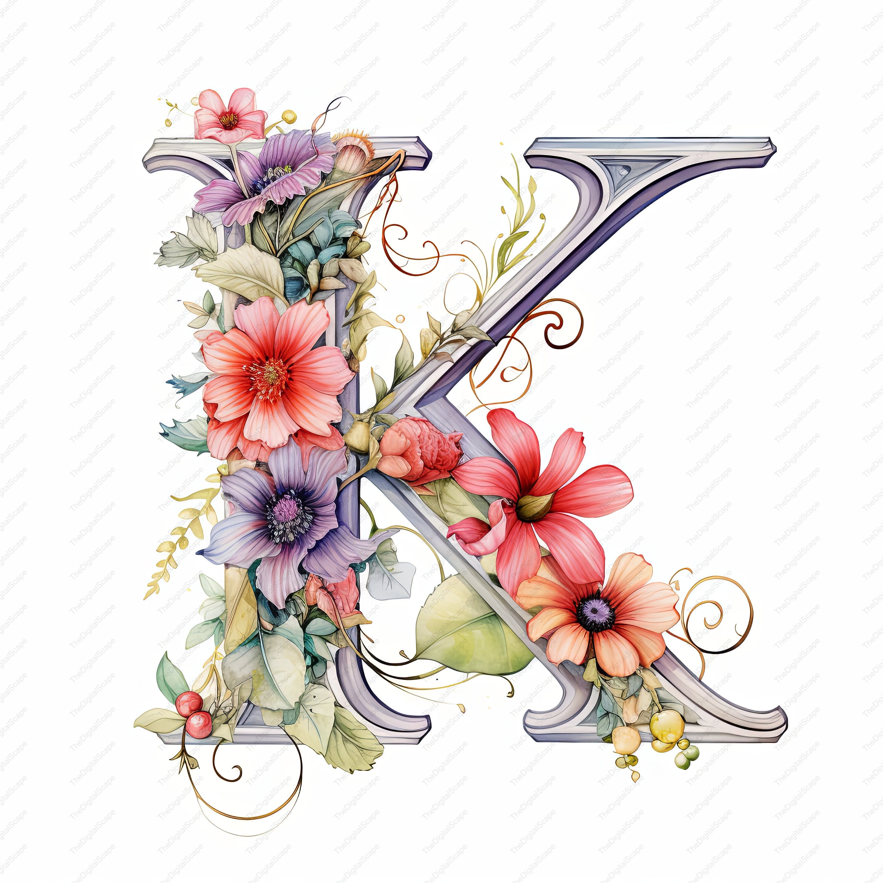 Floral Letter K Clipart – High-quality Alphabet Print (digital Download ...