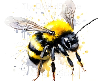 Clipart de abejas en acuarela: archivos JPG de alta calidad para uso comercial (descarga instantánea)