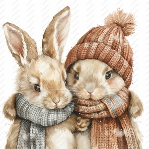 Hasen in Wollmützen Clipart - 10 hochwertige JPGs, Scrapbooks, digitales Handwerk, digitale Planer, Junk Journal, kommerzielle, Sofort Download