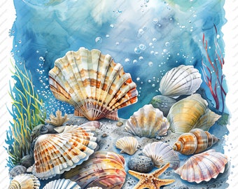 Watercolor Seashells Clipart: Nautical Ocean Art (Digital Download)