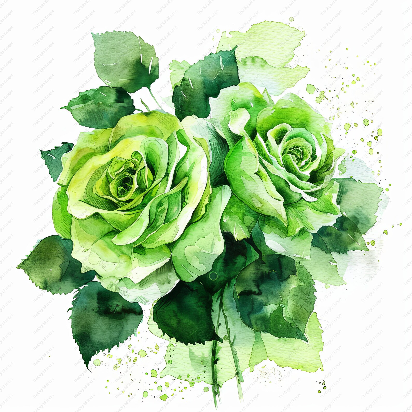 Two Green Roses Green Roses Watercolor Clipart – Commercial Use, Digital Download - Etsy